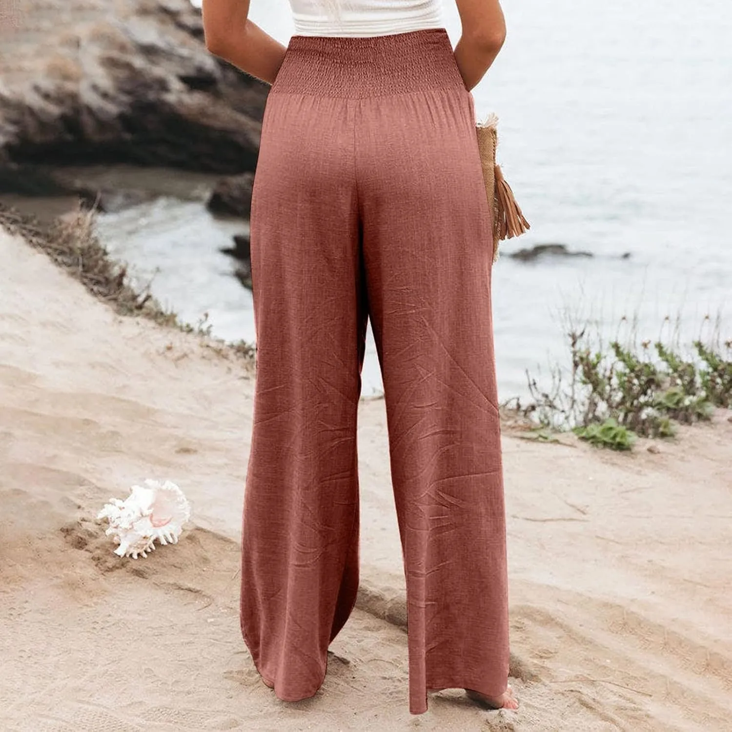 Linen Palazzo Pants Women Summer Boho Wide Leg High Waist Lounge Pant 2025 Casual Beach Vacation Outfits