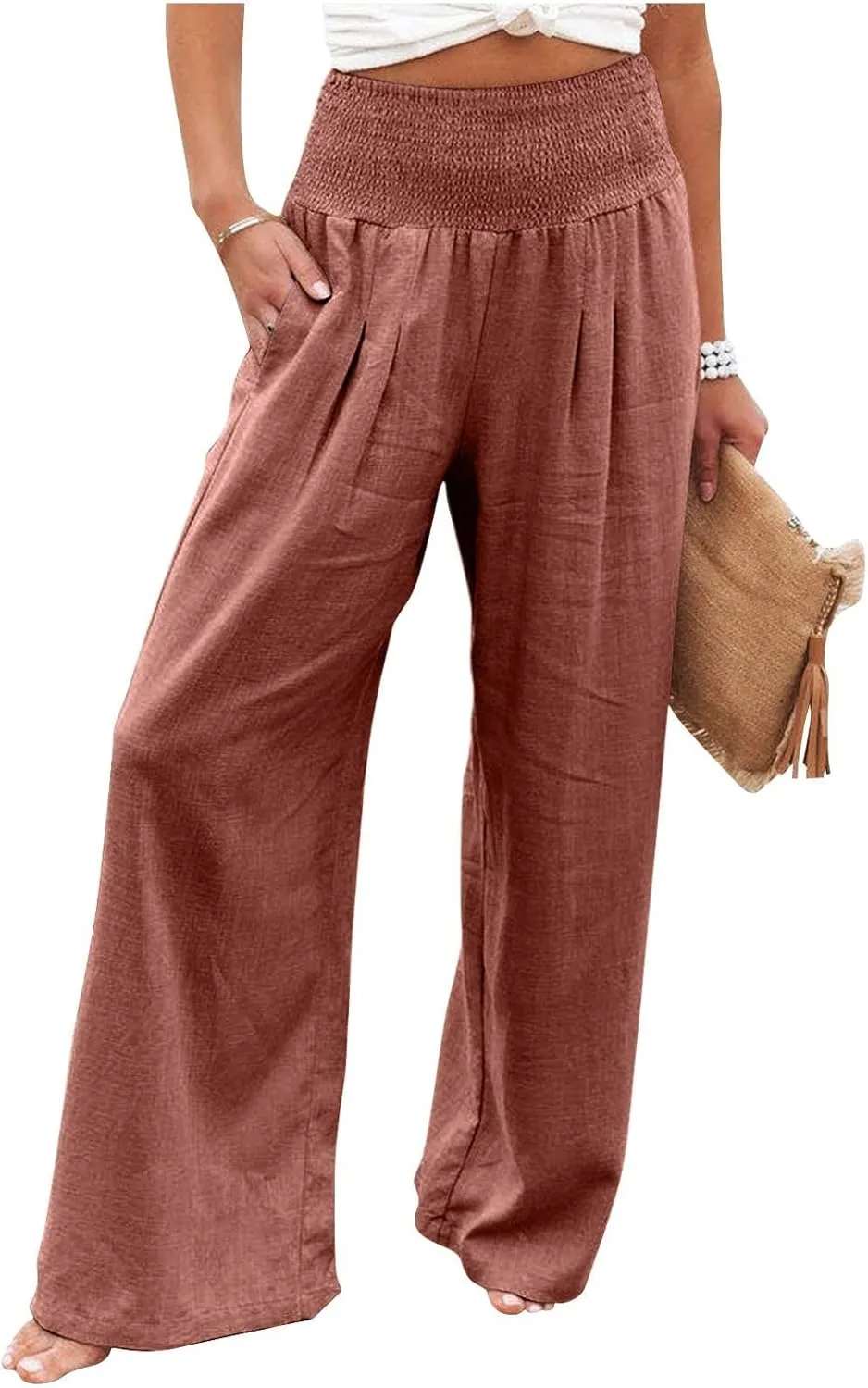 Linen Palazzo Pants Women Summer Boho Wide Leg High Waist Lounge Pant 2025 Casual Beach Vacation Outfits