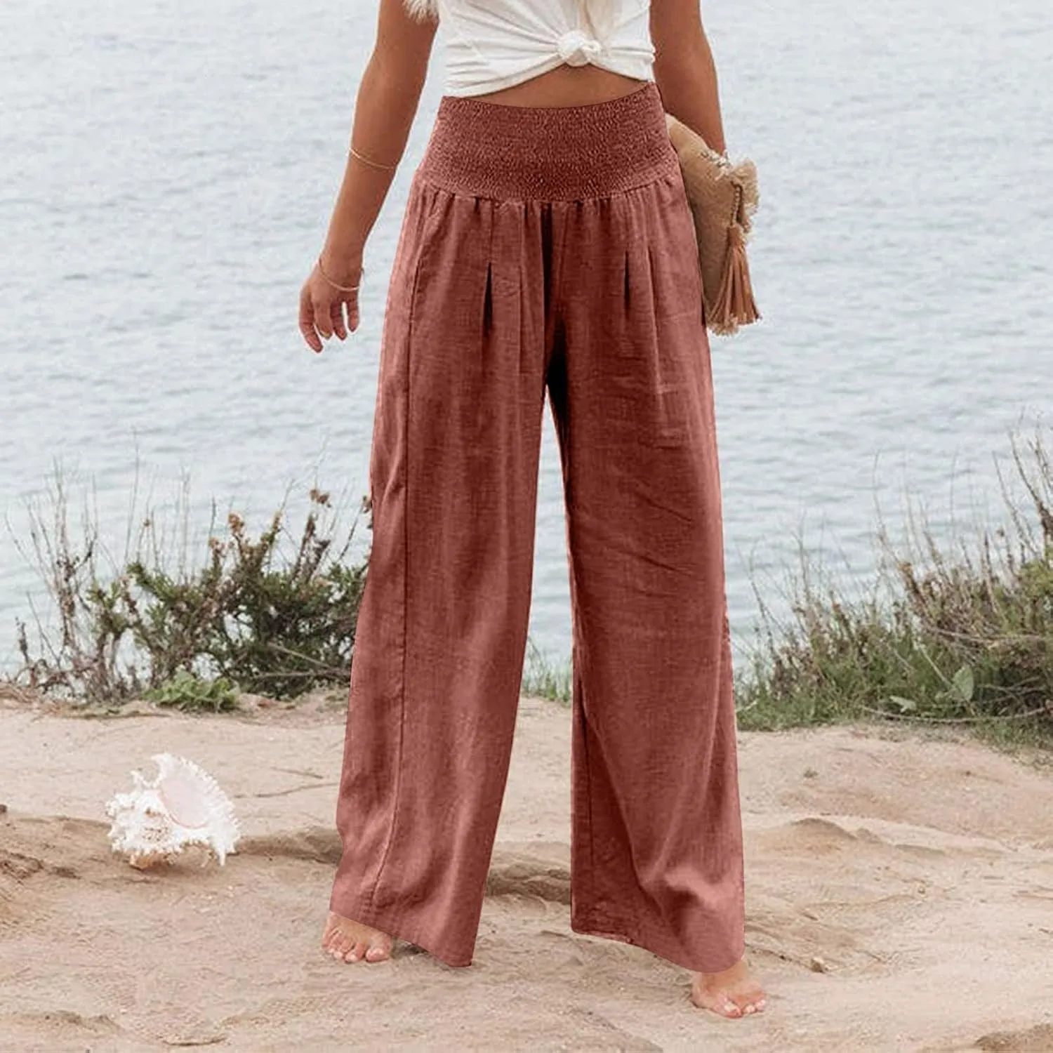 Linen Palazzo Pants Women Summer Boho Wide Leg High Waist Lounge Pant 2025 Casual Beach Vacation Outfits
