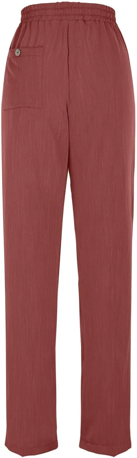 Linen Pants Women Summer,Wide Leg Casual Cotton Linen Pants High Waisted Drawstring Lounge Pants Beach Trousers