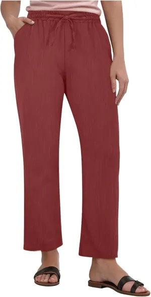 Linen Pants Women Summer,Wide Leg Casual Cotton Linen Pants High Waisted Drawstring Lounge Pants Beach Trousers