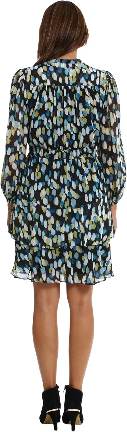 London Times womens Elastic Waist Blouson Waist Bishop Sleeve Feminine Flattering Versatile Dress