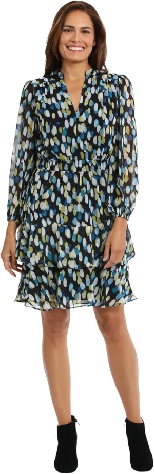 London Times womens Elastic Waist Blouson Waist Bishop Sleeve Feminine Flattering Versatile Dress