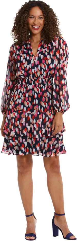 London Times womens Elastic Waist Blouson Waist Bishop Sleeve Feminine Flattering Versatile Dress