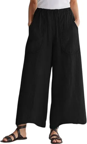 Long Pants for Womens High Waisted Straight Wide Leg Trousers Casual Loose Elastic Waist Palazzo Pants