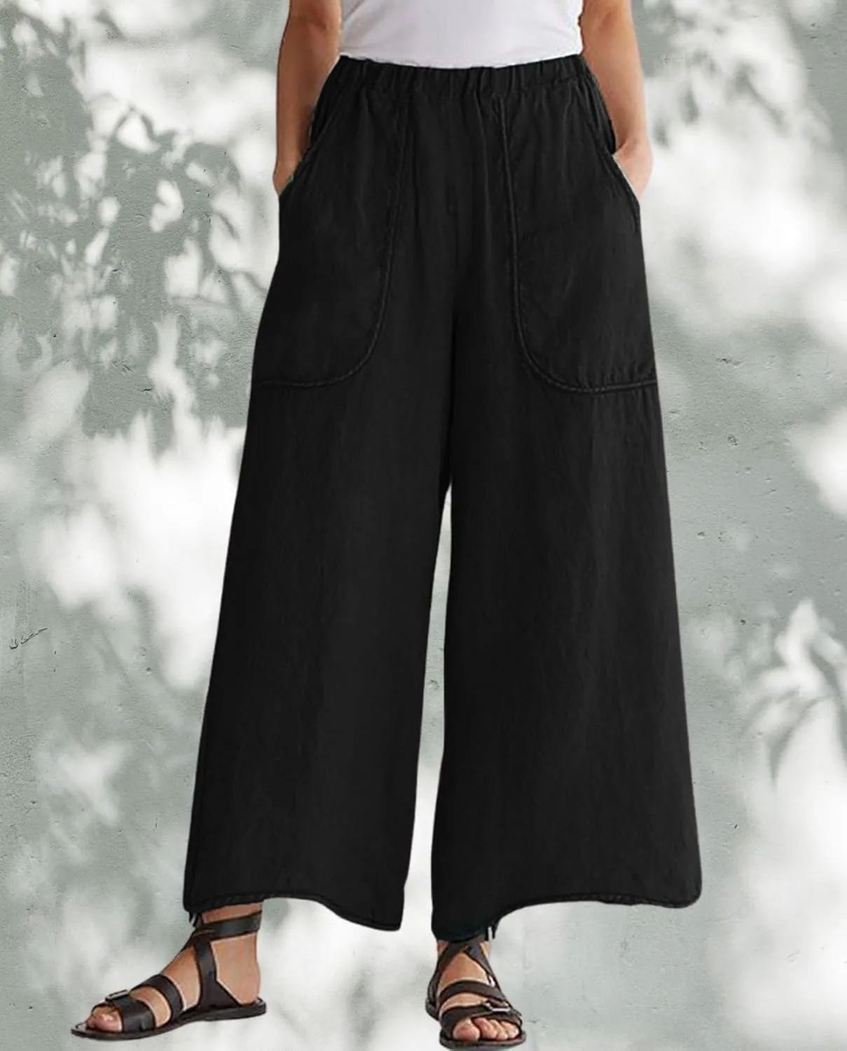 Long Pants for Womens High Waisted Straight Wide Leg Trousers Casual Loose Elastic Waist Palazzo Pants