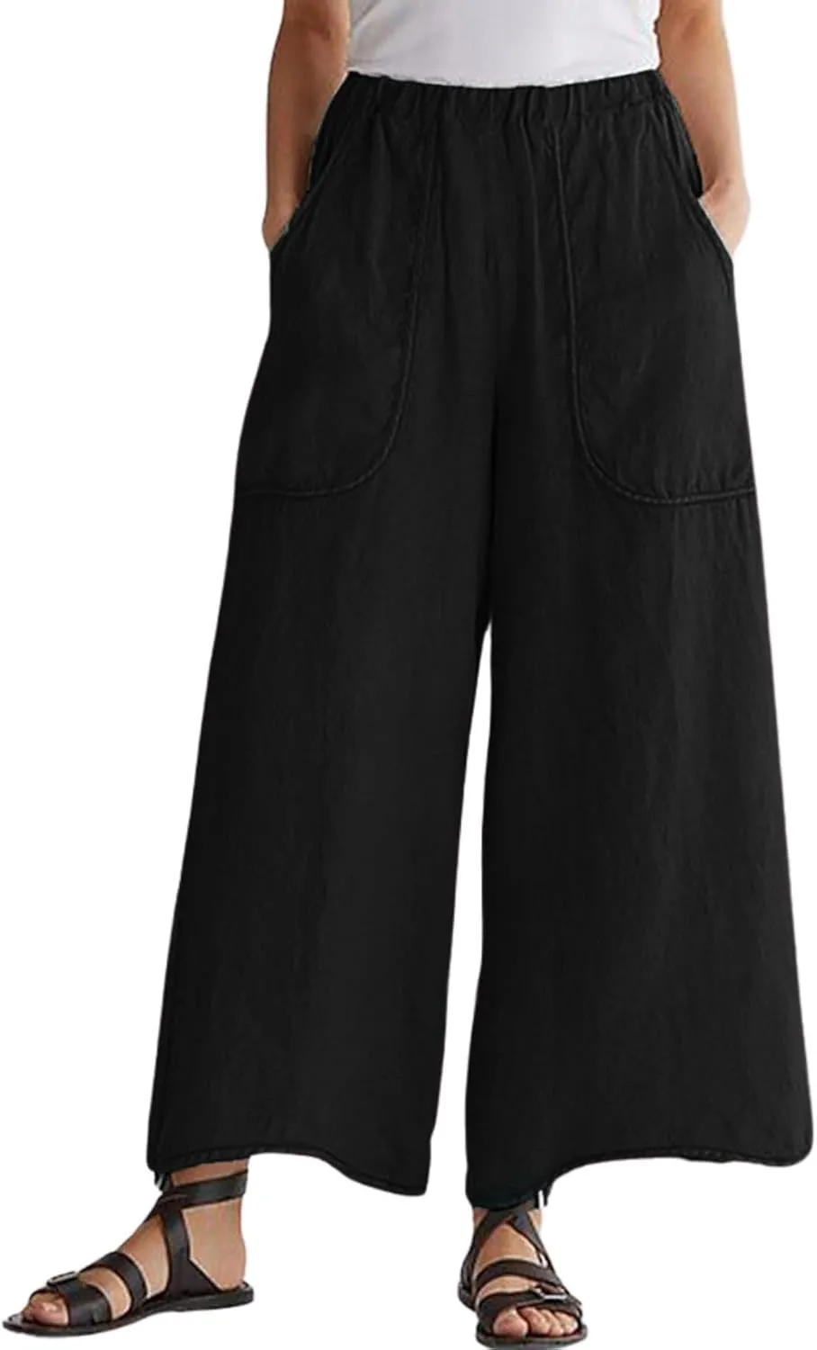 Long Pants for Womens High Waisted Straight Wide Leg Trousers Casual Loose Elastic Waist Palazzo Pants