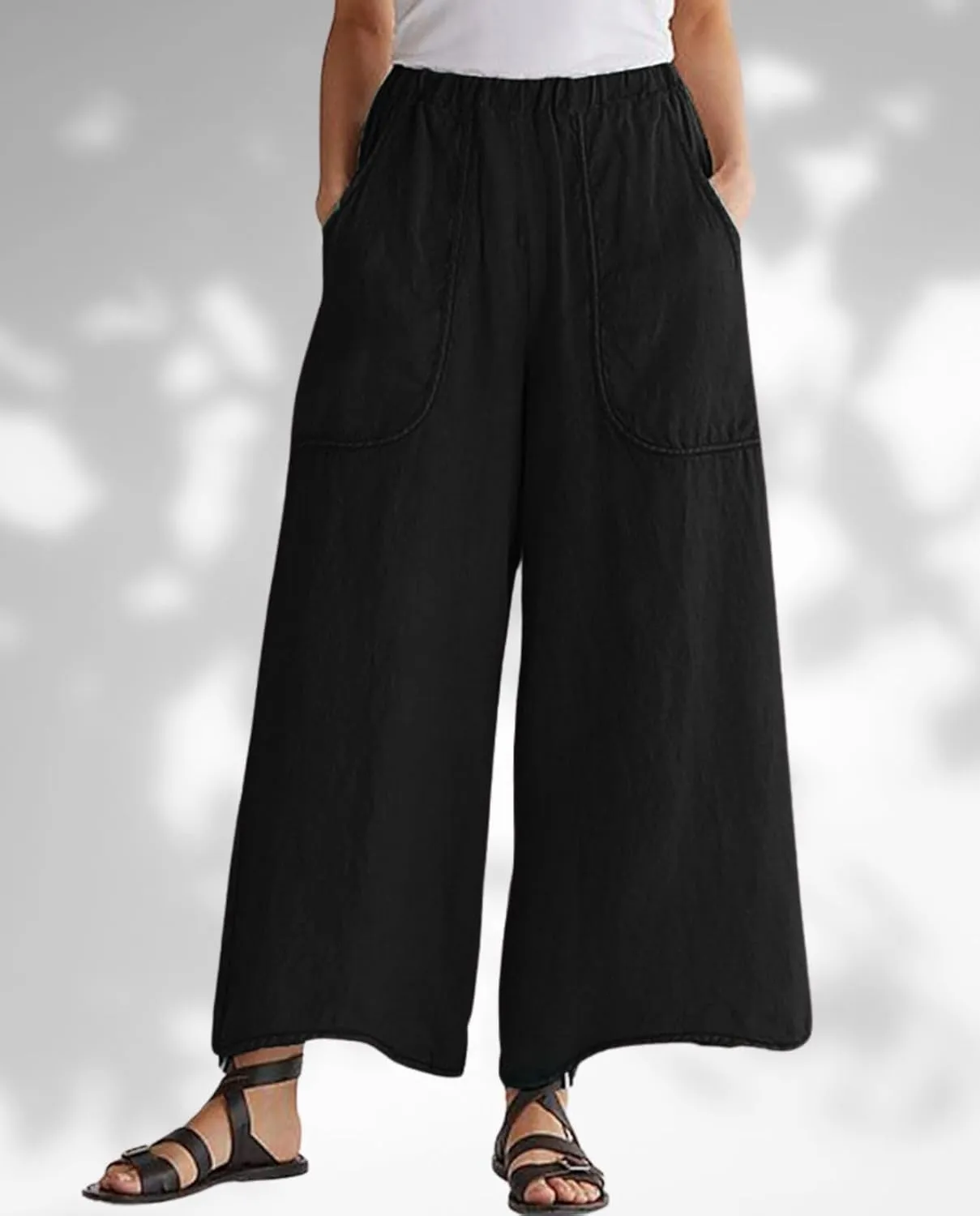 Long Pants for Womens High Waisted Straight Wide Leg Trousers Casual Loose Elastic Waist Palazzo Pants