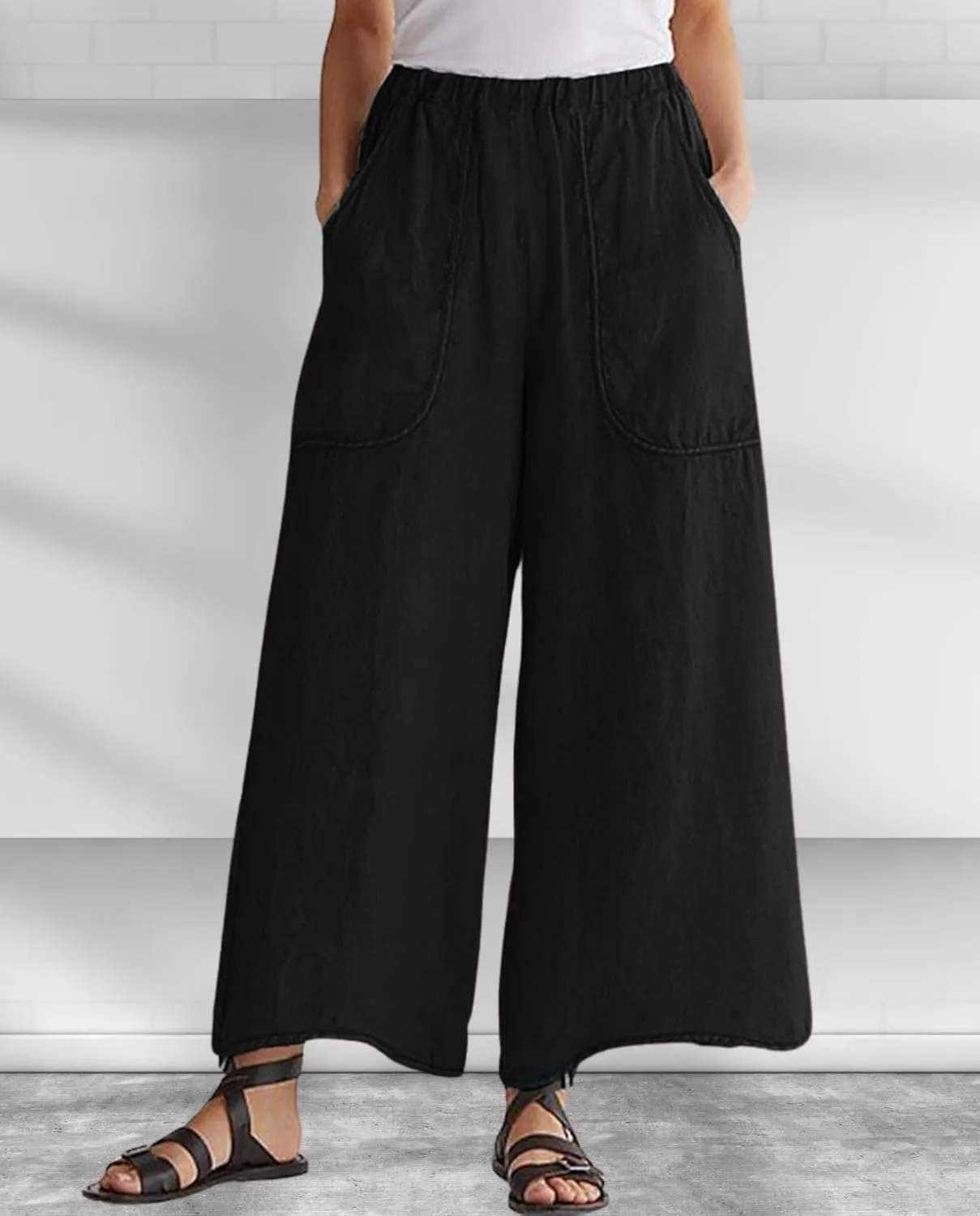Long Pants for Womens High Waisted Straight Wide Leg Trousers Casual Loose Elastic Waist Palazzo Pants