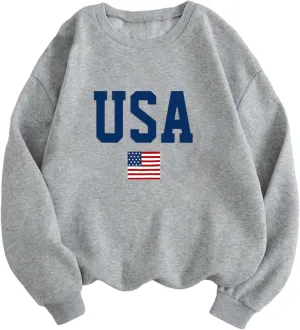 LovelyWholesale Women Graphic Crew Neck Sweatshirts Causal Long Sleeve Pullover Tops
