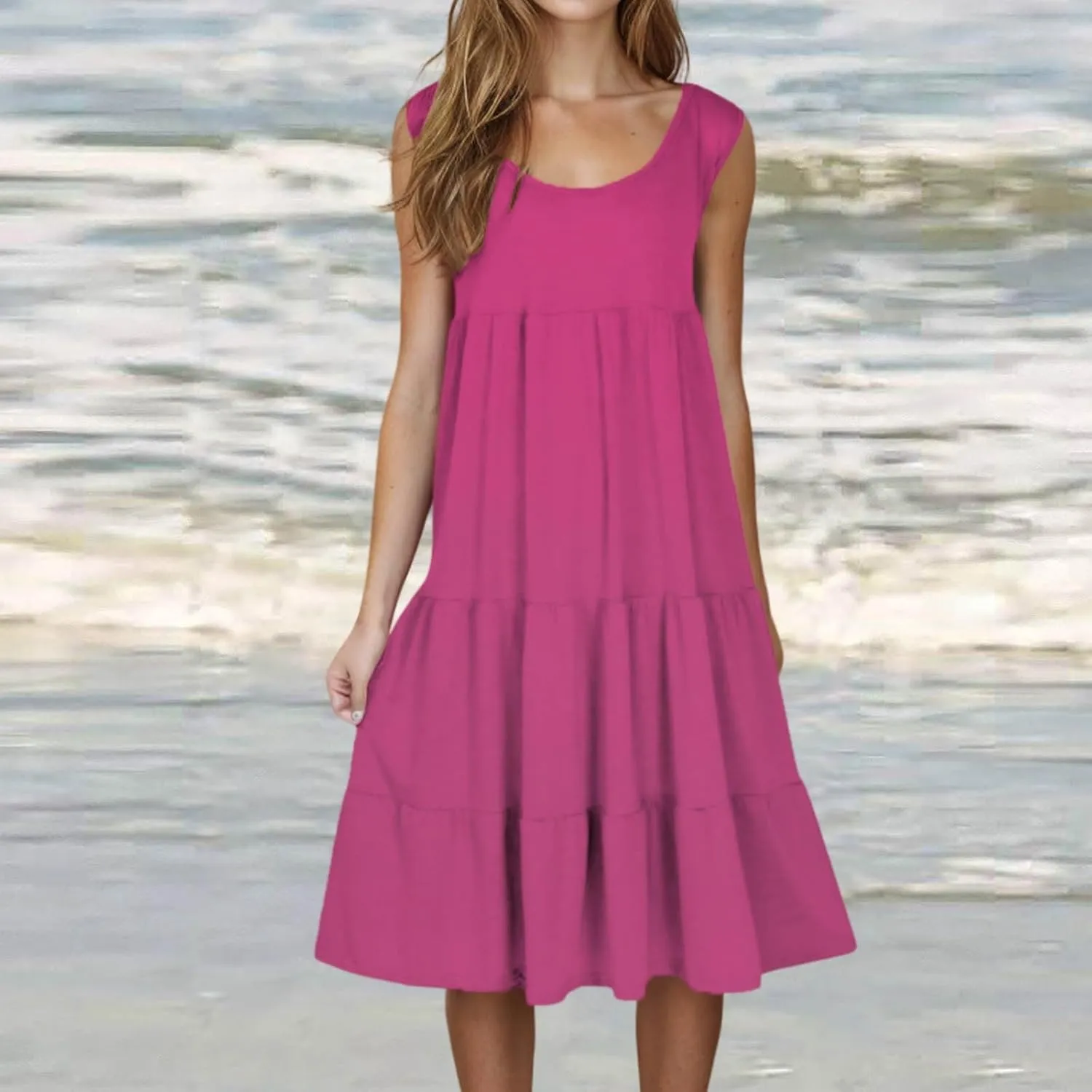 LRMQS Summer Dresses for Women 2025 Vacation Plus Size Hawaiian Sun Dress Knee Length Tank Sundresses Casual Beach Cover ups