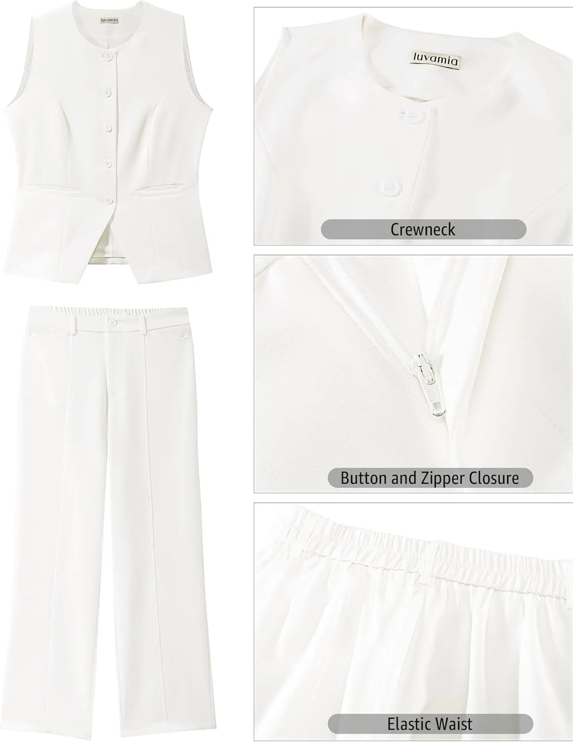 luvamia Vest Pants Suits for Women Dressy 2 Piece Business Casual Outfits Sleeveless Blazer Wide Leg Pants Pantsuit Sets