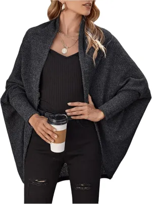 MakeMeChic Women's Casual Solid Dolman Sleeve Cardigan Sweater Open Front Asymmetrical Hem Knitted Coat