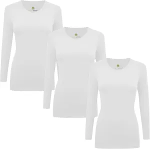 M&M SCRUBS Women's Under Scrub Tee V-Neck Long Sleeve T-Shirt - 3 Pack (White, Medium)