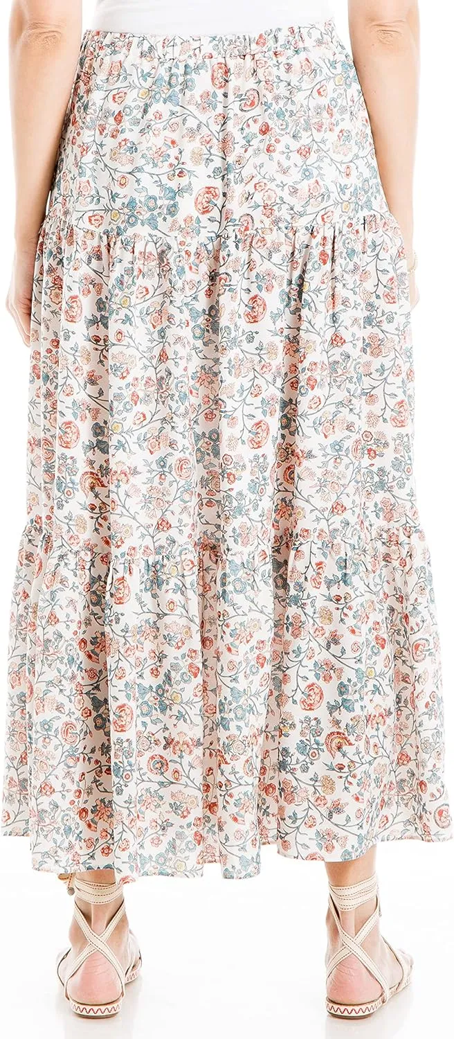 Max Studio Women's Button Front Tiered Midi Skirt