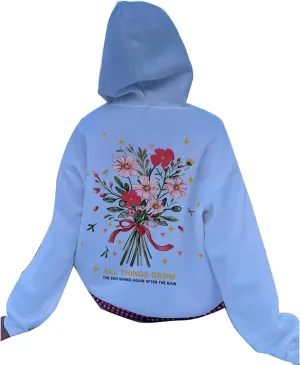 Meiweileya Womens Y2k Oversized Graphic Flower Printed Preppy Hoodies Palm Letter Aesthetics Jacket