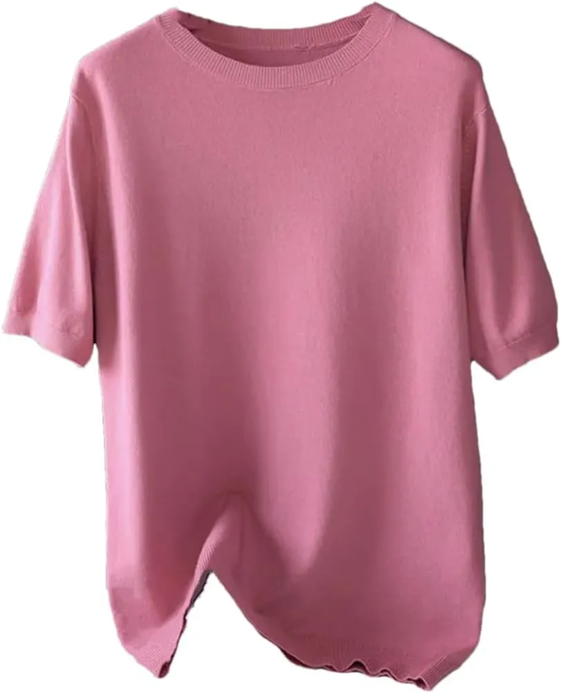 Men Knitted O-Neck Short Sleeve Tee Solid Color Thin Undershirt Tops T-Shirt