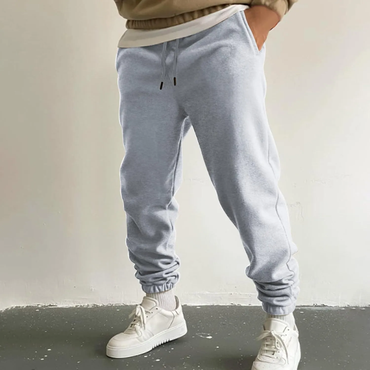 Mens Autumn and Winter High Street Fashion Loose Pants Fleece Lined Sweatpants Active Outdoor Sports Jogger Pants