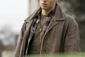 Men's Dean Winchester Jacket for Men - Mens Distressed Brown Leather Jacket Car Coat 3/4 Length Winter Coat