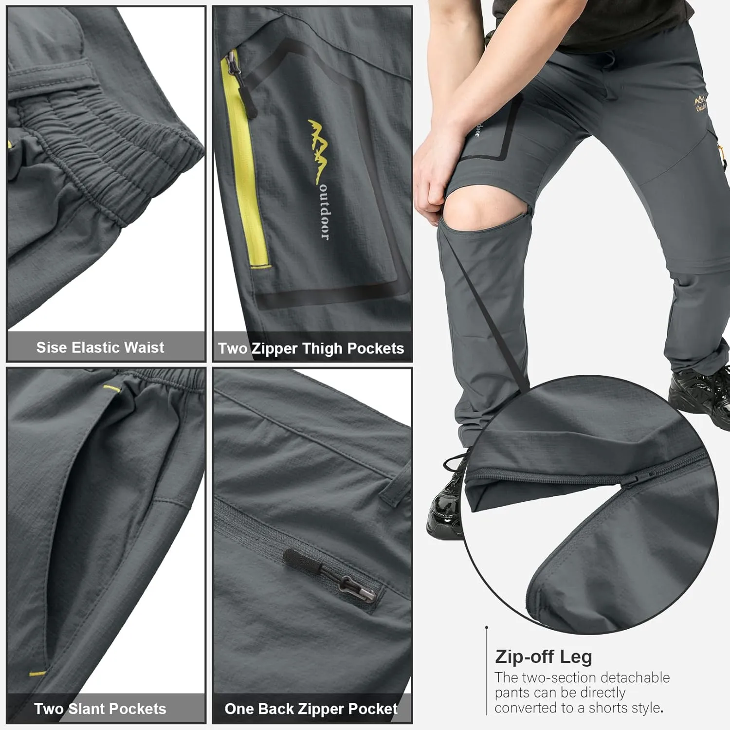 Mens Hiking Pants Convertible Quick Dry Lightweight Zip Off Outdoor Fishing Safari Pants