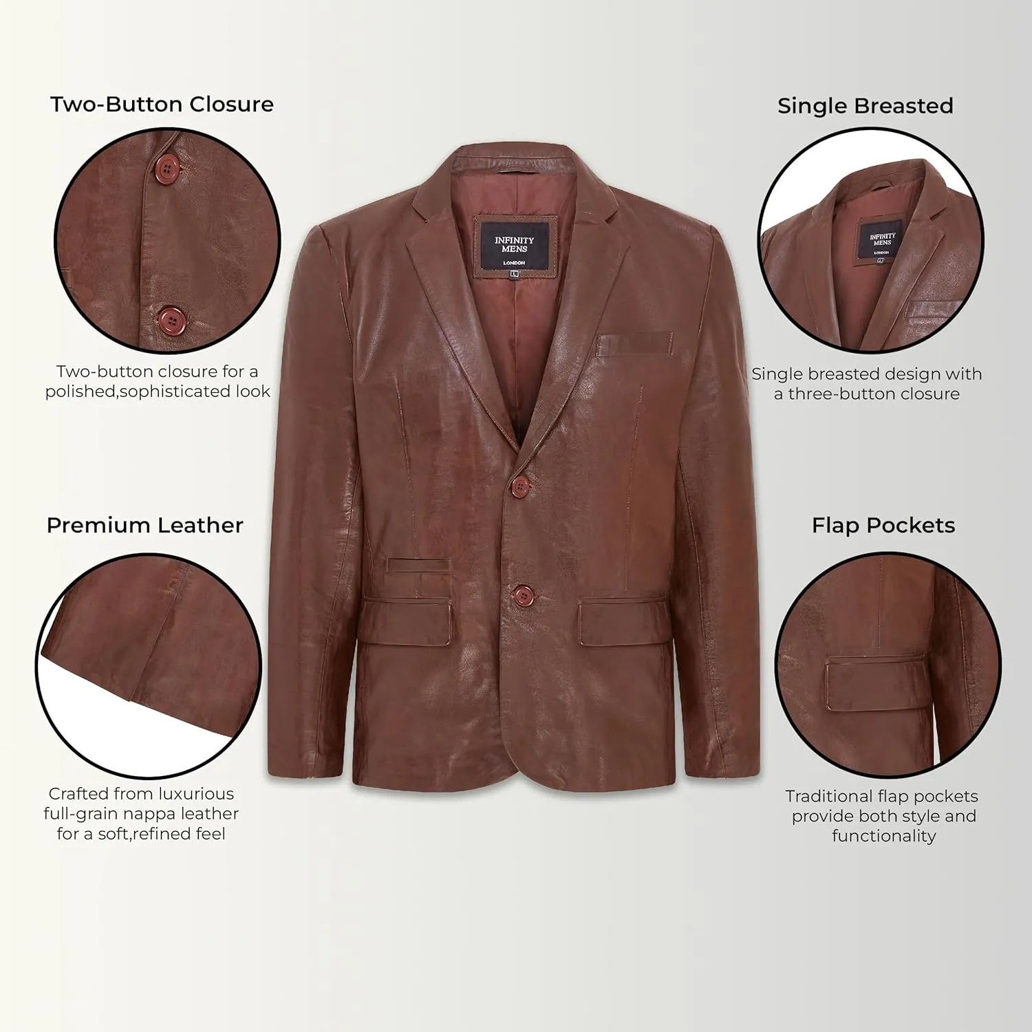 Mens Leather Blazer Soft Real Italian Leather Fitted Vintage Jacket Coat
