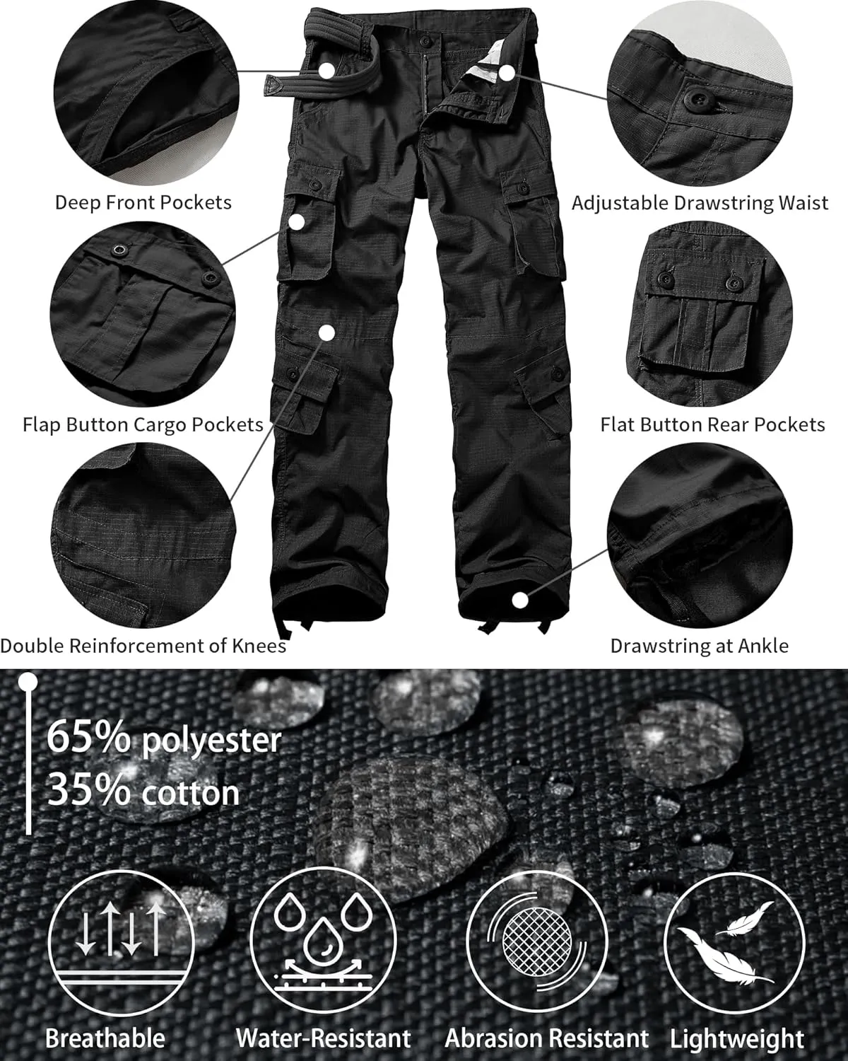 Men's Outdoor Hiking Pants, Tactical Pants Lightweight Casual Work Ripstop Cargo Pants for Men with Pockets