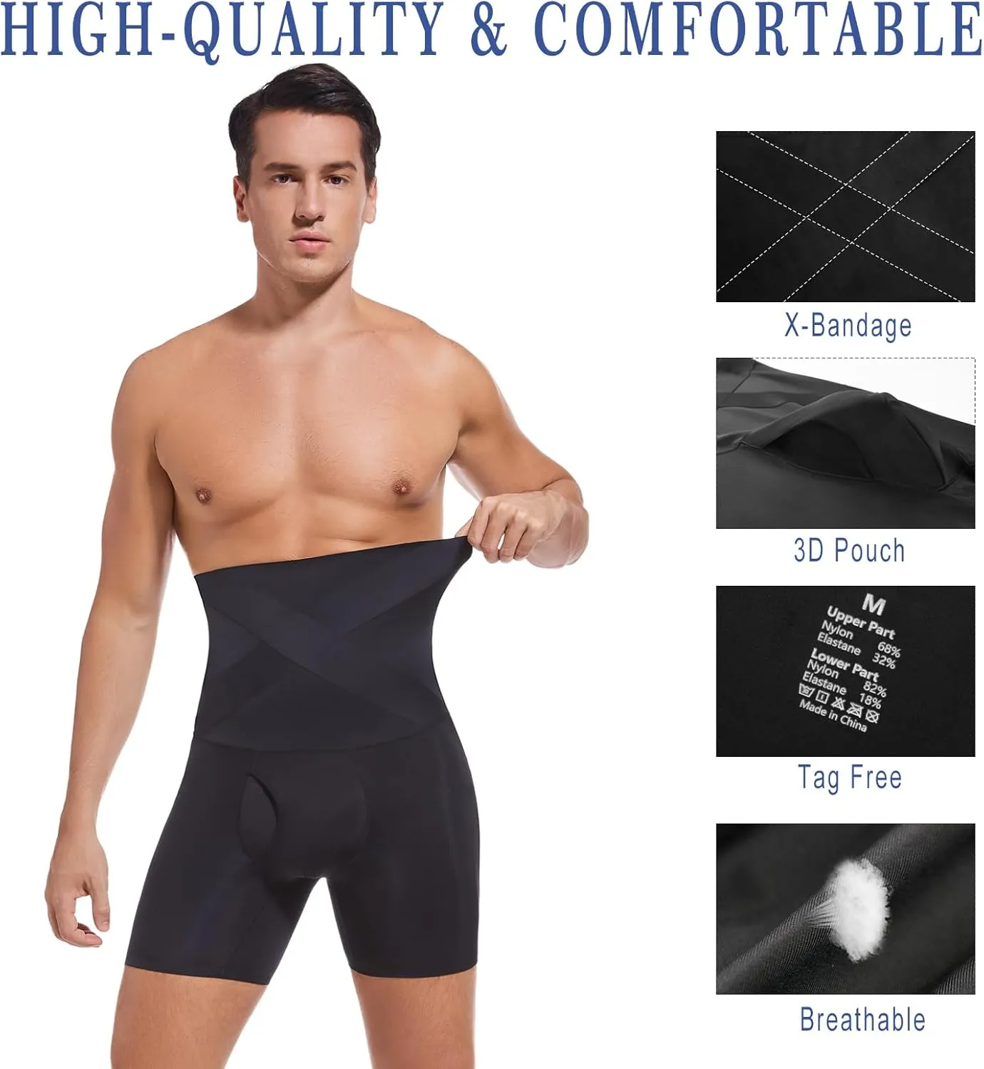 Men`s Shapewear Tummy Control Shorts Compression, Slimming Body Shaper,Men Boxer Briefs underwear