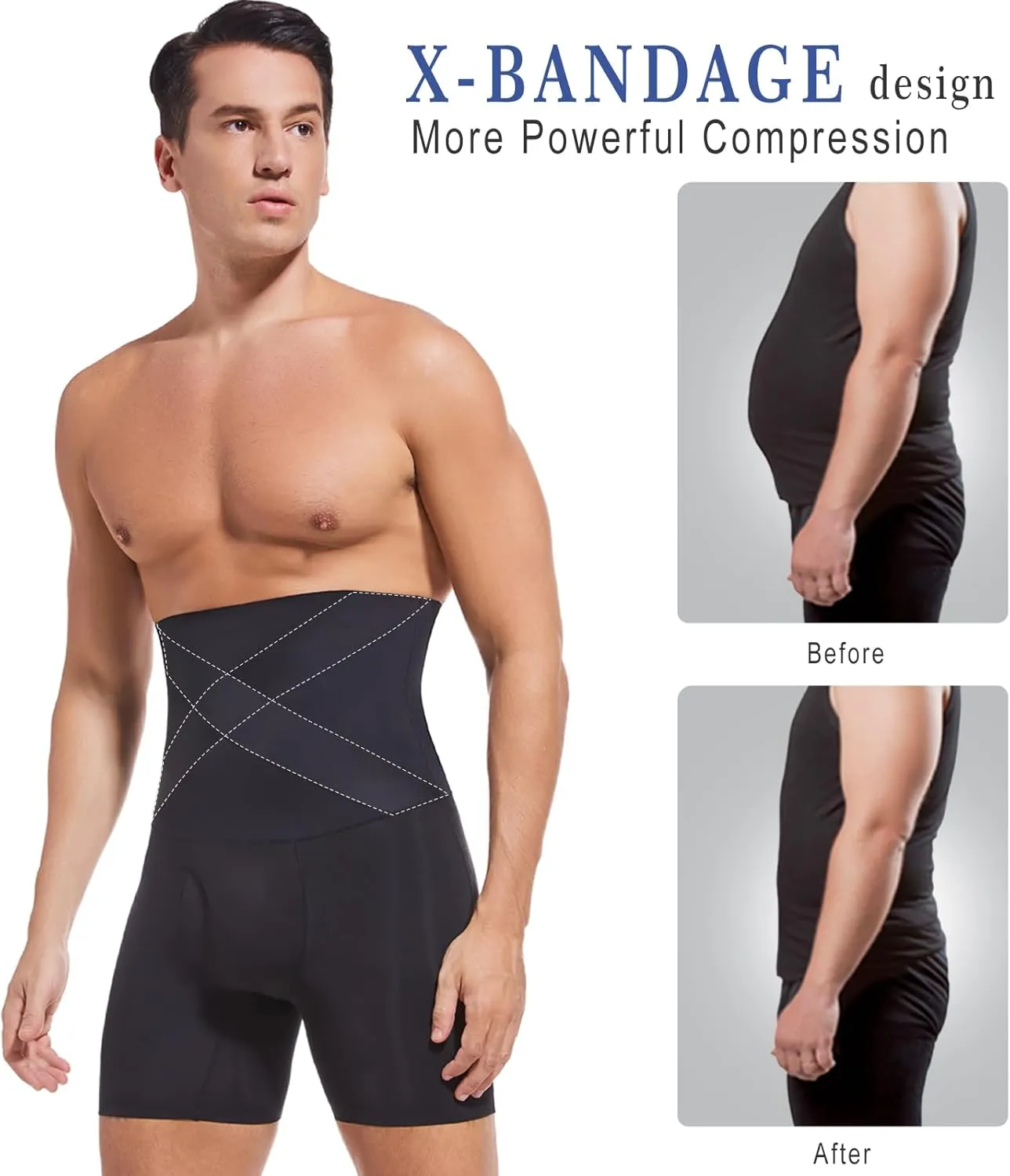 Men`s Shapewear Tummy Control Shorts Compression, Slimming Body Shaper,Men Boxer Briefs underwear