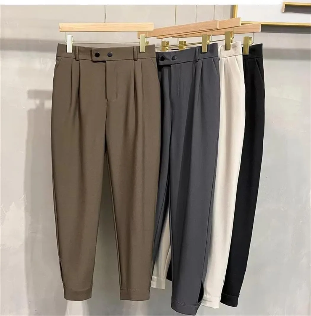 Men's Spring Summer Casual Straight Pants Korean Suit Pant Harem Business Formal Trousers