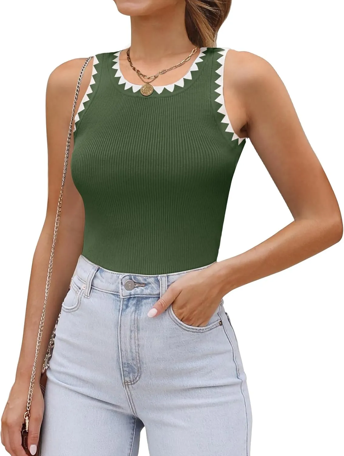 MEROKEETY Women's 2025 Summer Casual Sleeveless Tank Tops Spring Ribbed Knit Crewneck Racerback Fitted Basic Shirts