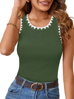 MEROKEETY Women's 2025 Summer Casual Sleeveless Tank Tops Spring Ribbed Knit Crewneck Racerback Fitted Basic Shirts