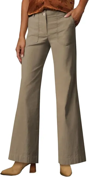 miduo Womens Solid Stretchy Buttons Wide Leg Straight Leg Long Flare Pants Trousers with Pockets