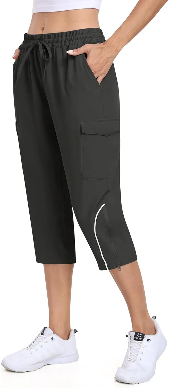 MoFiz Capri Pants for Women Lightweight Casual Summer Trip Loose Shorts with Zipper Pockets