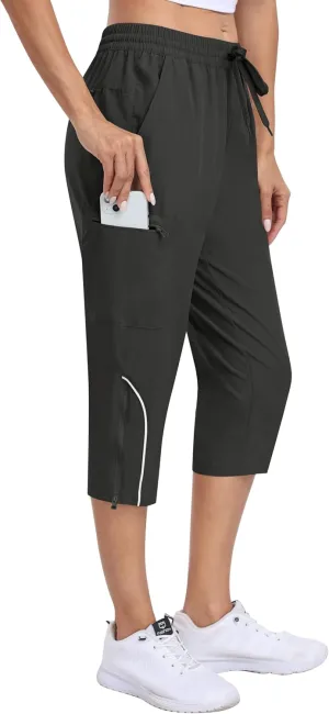 MoFiz Capri Pants for Women Lightweight Casual Summer Trip Loose Shorts with Zipper Pockets