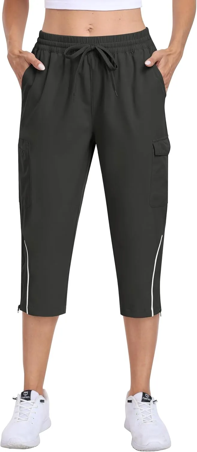 MoFiz Capri Pants for Women Lightweight Casual Summer Trip Loose Shorts with Zipper Pockets