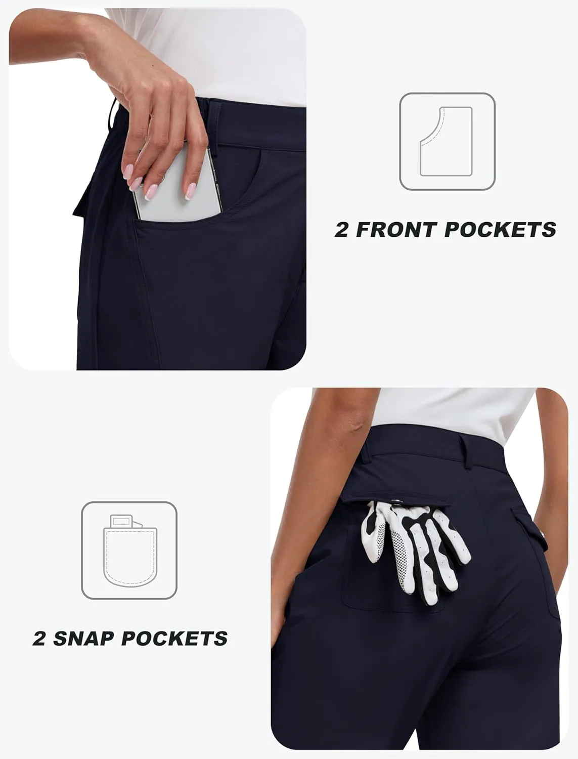 MoFiz Women's Capri Pants with Pockets Lightweight Cropped Golf Hiking Pants Quick Dry Summer Elastic Waist Capris
