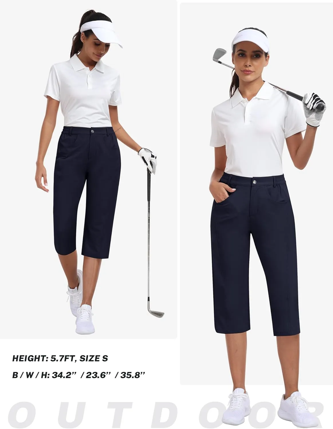 MoFiz Women's Capri Pants with Pockets Lightweight Cropped Golf Hiking Pants Quick Dry Summer Elastic Waist Capris