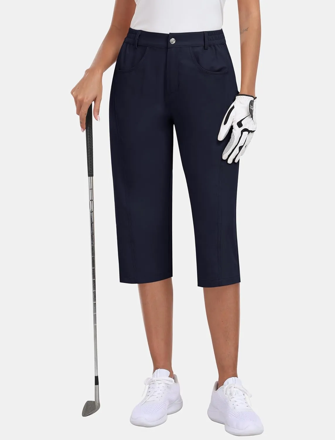 MoFiz Women's Capri Pants with Pockets Lightweight Cropped Golf Hiking Pants Quick Dry Summer Elastic Waist Capris