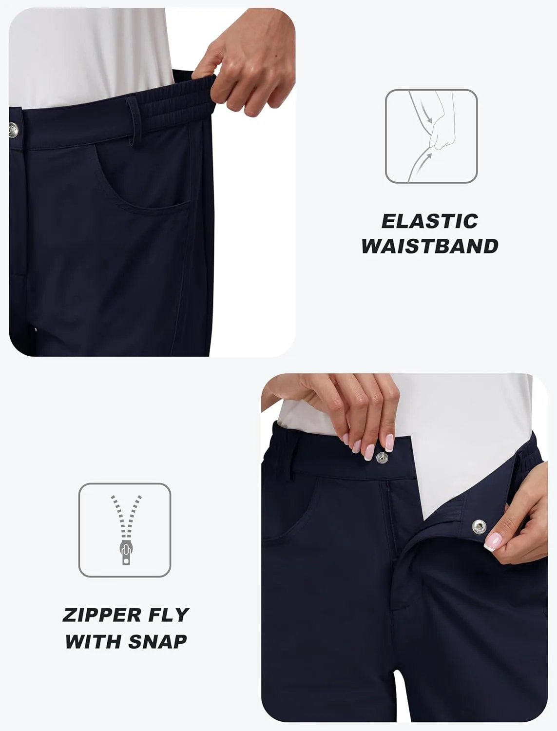 MoFiz Women's Capri Pants with Pockets Lightweight Cropped Golf Hiking Pants Quick Dry Summer Elastic Waist Capris