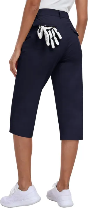 MoFiz Women's Capri Pants with Pockets Lightweight Cropped Golf Hiking Pants Quick Dry Summer Elastic Waist Capris