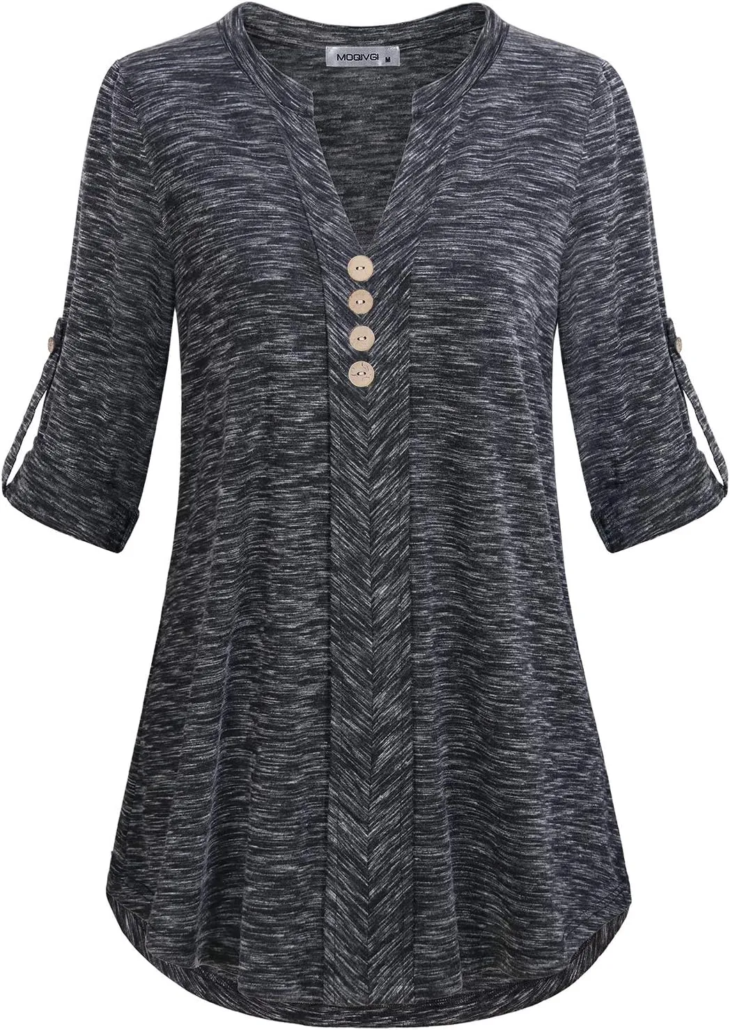 MOQIVGI Womens Roll Tab Sleeve V Neck Plaid Shirts Trendy Casual Checkered Blouse Tops