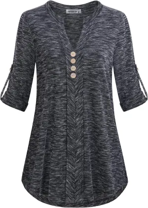 MOQIVGI Womens Roll Tab Sleeve V Neck Plaid Shirts Trendy Casual Checkered Blouse Tops