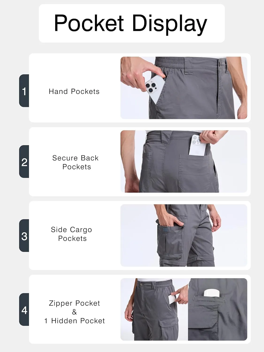 NATUVENIX Hiking Pants Men Quick Dry Convertible Fishing Pants for Men Zip Off Lightweight Mens Cargo Pants Outdoor Travel
