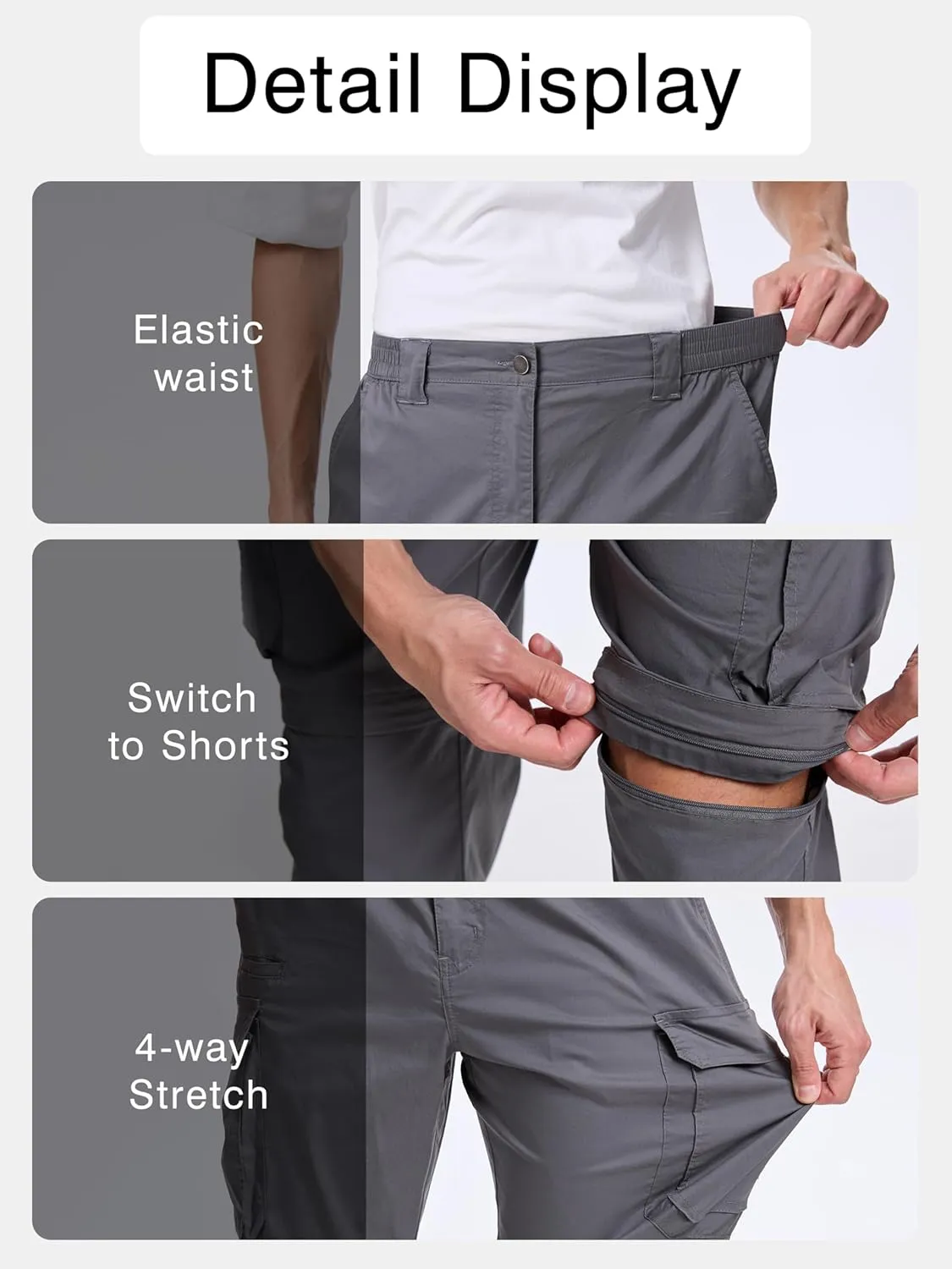 NATUVENIX Hiking Pants Men Quick Dry Convertible Fishing Pants for Men Zip Off Lightweight Mens Cargo Pants Outdoor Travel