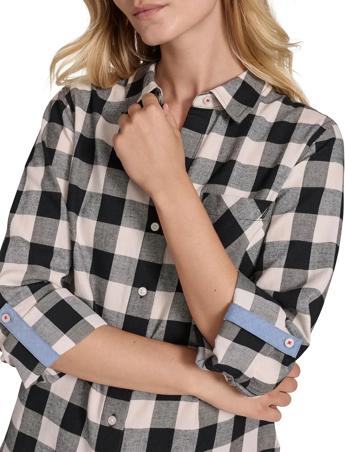 Nautica Women's Button Front Long Sleeve Roll Tab Shirt