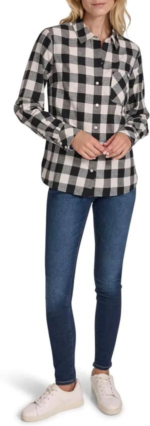 Nautica Women's Button Front Long Sleeve Roll Tab Shirt