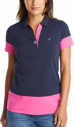 Nautica Women's Toggle Accent Short Sleeve Soft Stretch Cotton Polo Shirt