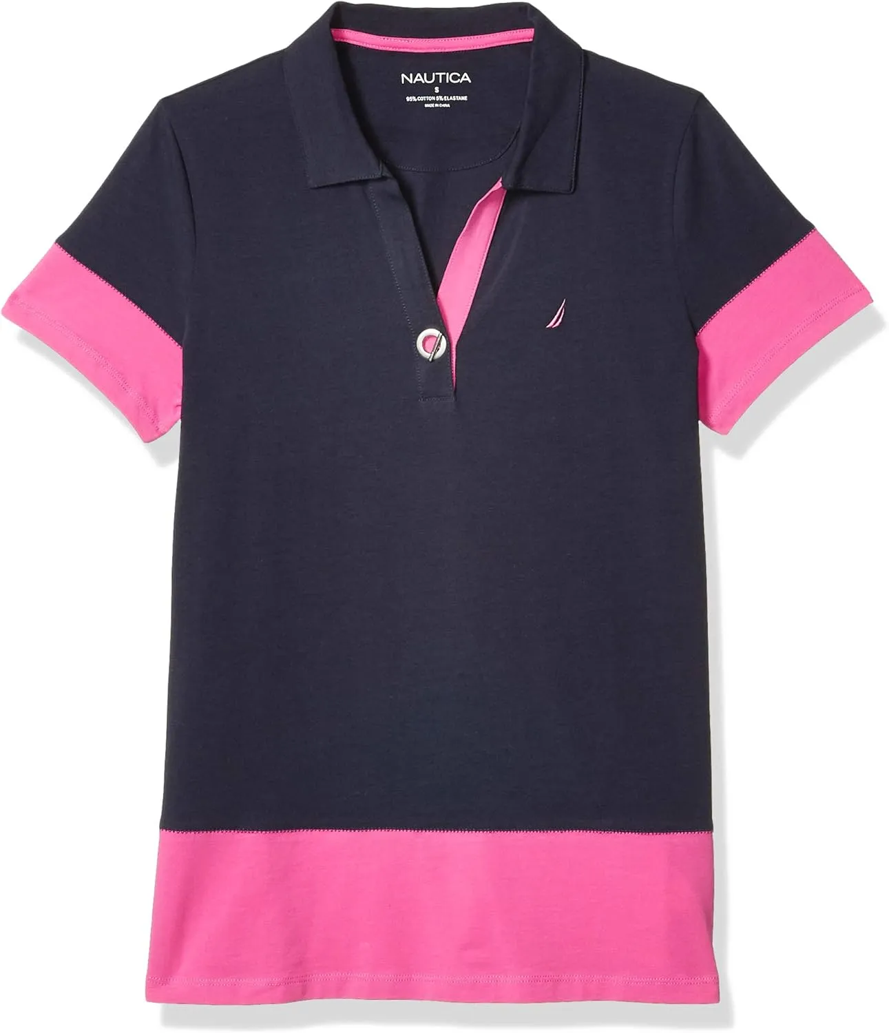 Nautica Women's Toggle Accent Short Sleeve Soft Stretch Cotton Polo Shirt