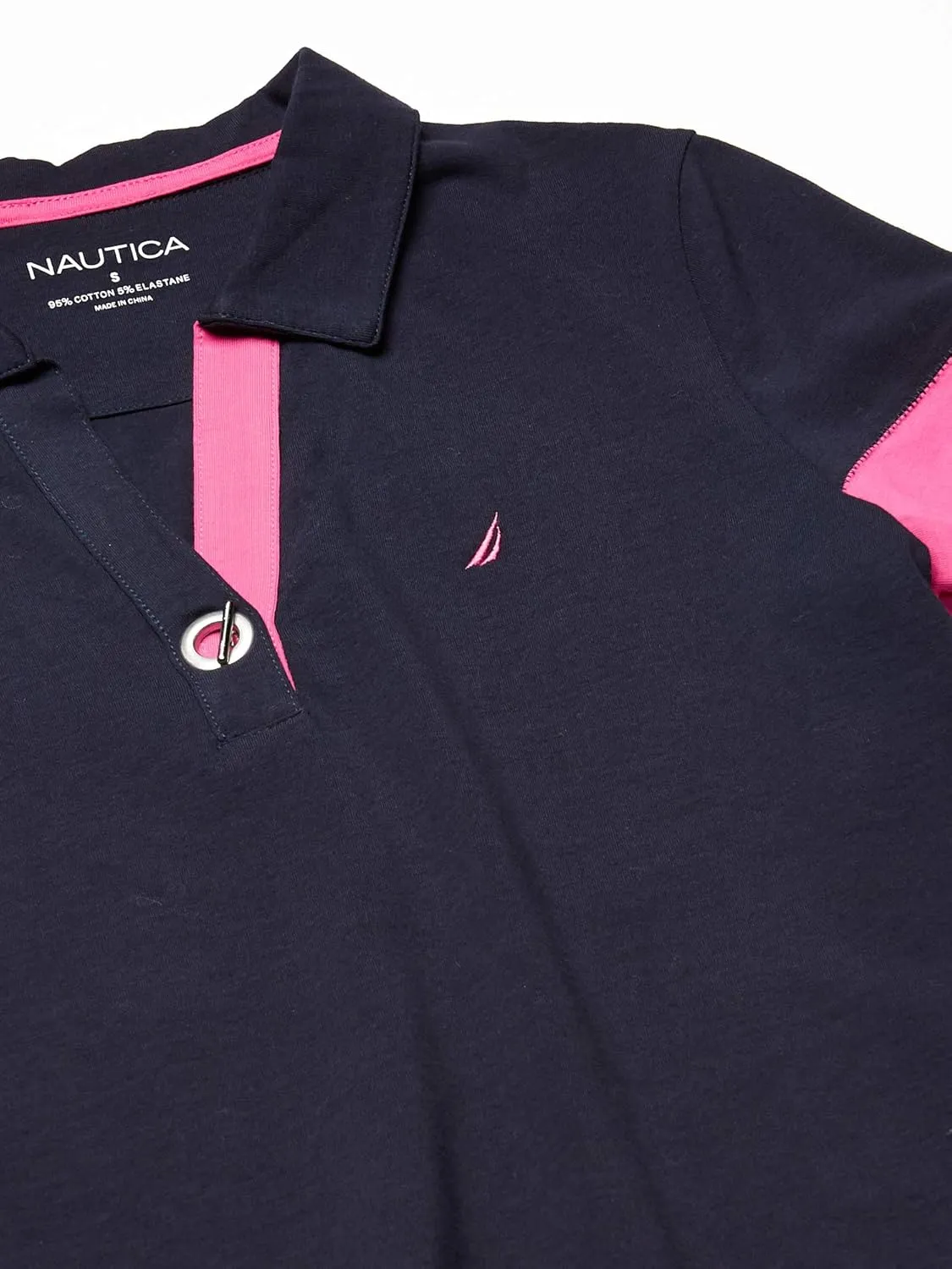 Nautica Women's Toggle Accent Short Sleeve Soft Stretch Cotton Polo Shirt