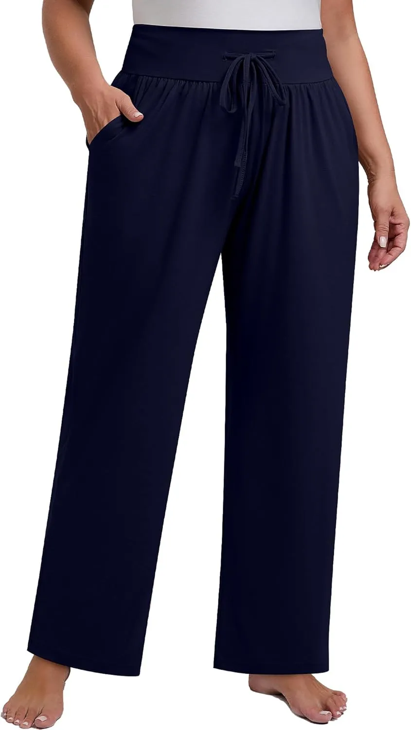 Neer 3 Pack Women's Plus Size Lounge Pants, Wide Leg Yoga Pants Baggy Drawstring Sweatpants with Pockets Casual Loose Jogger